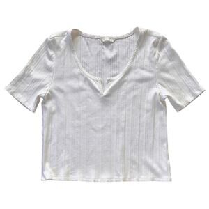 Lucky Brand Scoop Neck Short Sleeve White Top Medium